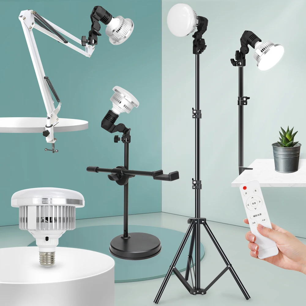 Tripé para Fotografia e Transmissões ao Vivo 155w com Braço Lâmpada Regulável Longo Suporte Estúdio Fotográfico Led E27