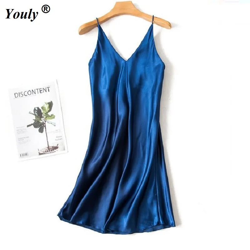 

Ladies Sexy Silk Satin Night Dress Sleeveless Nighties V-neck Nightgown Summer Nightdress Lace Night Gown Sleepwear For Women