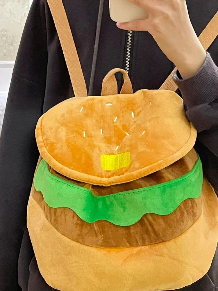 Women Backpack Hamburger Softback String Casual Kawaii Aesthetic Harajuku School Bag Fashion Unisex Travel Cute Laptop Teenager