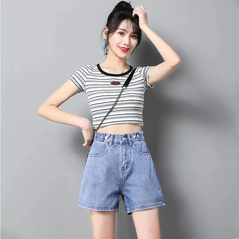 Шорты женские джинсовые с завышенной талией Свободные повседневные брюки из