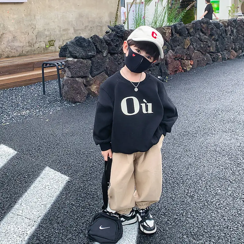 

Spring And Autumn New Boys' Sweater Casual Simple Loose Letters Long-Sleeved Tops Bottoming Shirt Small Children High Quality