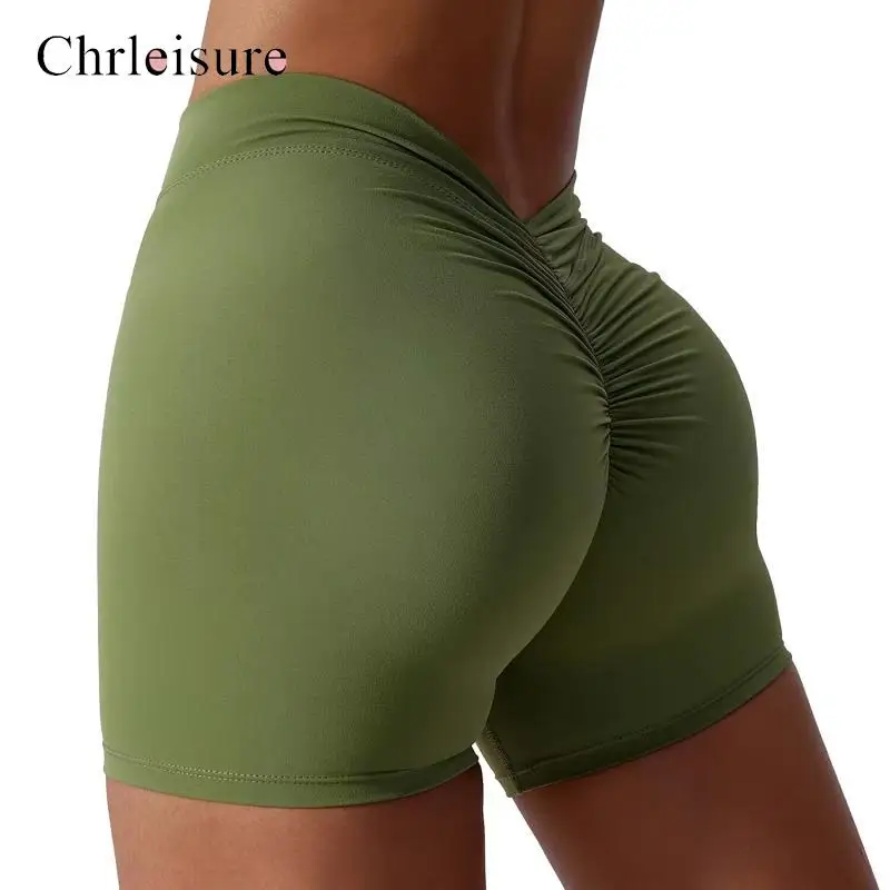 

CHRLEISURE Women Push Up Gym Shorts Booty Workout Shorts Solid Shorts Gym V-Waist Scrunch Shorts Highly Elastic Shorts Summer