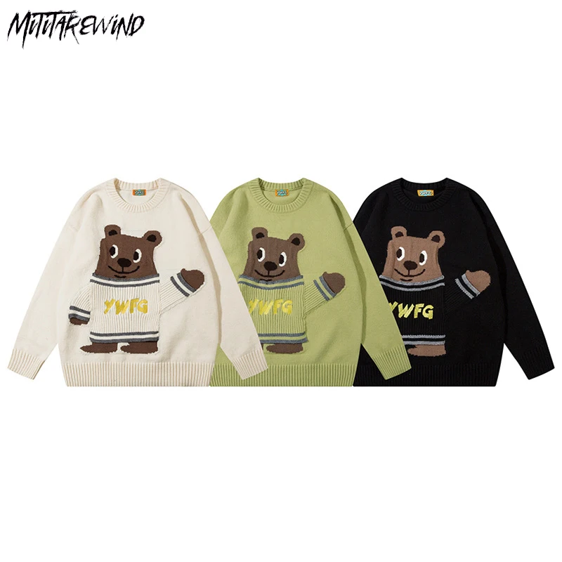 

Свитеры с мультяшным принтом в Корейском стиле, пуловер с длинным рукавом и круглым вырезом, вязаная одежда, повседневная Уличная одежда в стиле Харадзюку, осенне-зимние Новые свитера