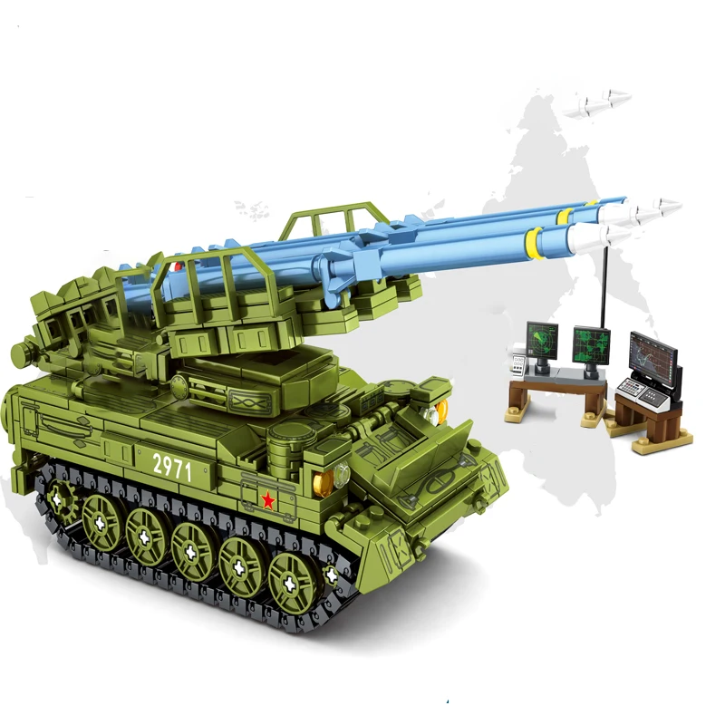 Military Army Tank SA-6 Surface-to-Air Missile World War WW2 Russia US Building Blocks Soldier Educational Toys for Kids Gift