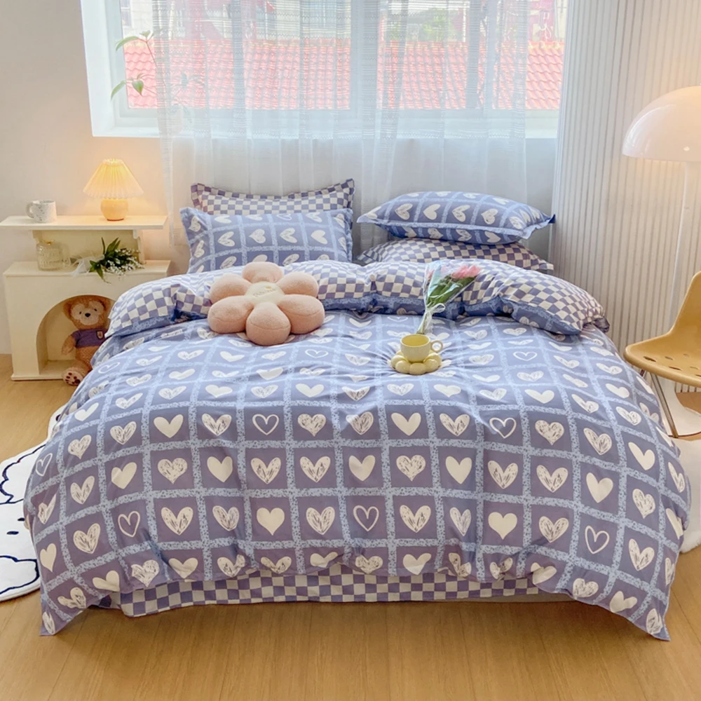 

Evich Blue Color Series Bedding Set of 3Pcs Heart Pattern Quilt Cover and Pillowcase Single Double Queen Size Luxury Bedclothes