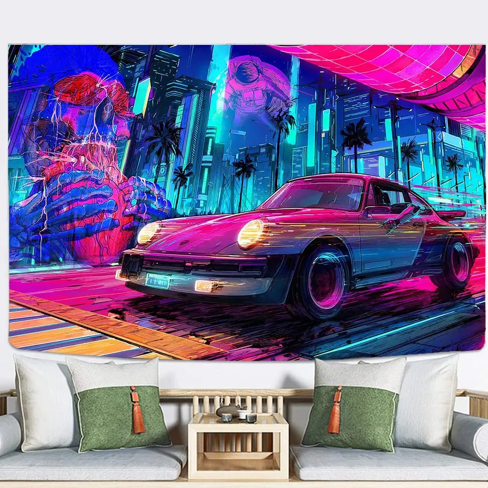 

Автомобильный гобелен в стиле ретро 80-х, Кокосовая ткань в стиле панк мечты, неоновая атмосфера, настенная Подвеска для гостиной, спальни