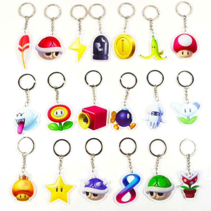 

Super Mario Bros Cartoon Keychains Toys Mario Luigi Yoshi Bowser Donkey Kong Mushroom Toad Anime Figures Game Keychains Pendant
