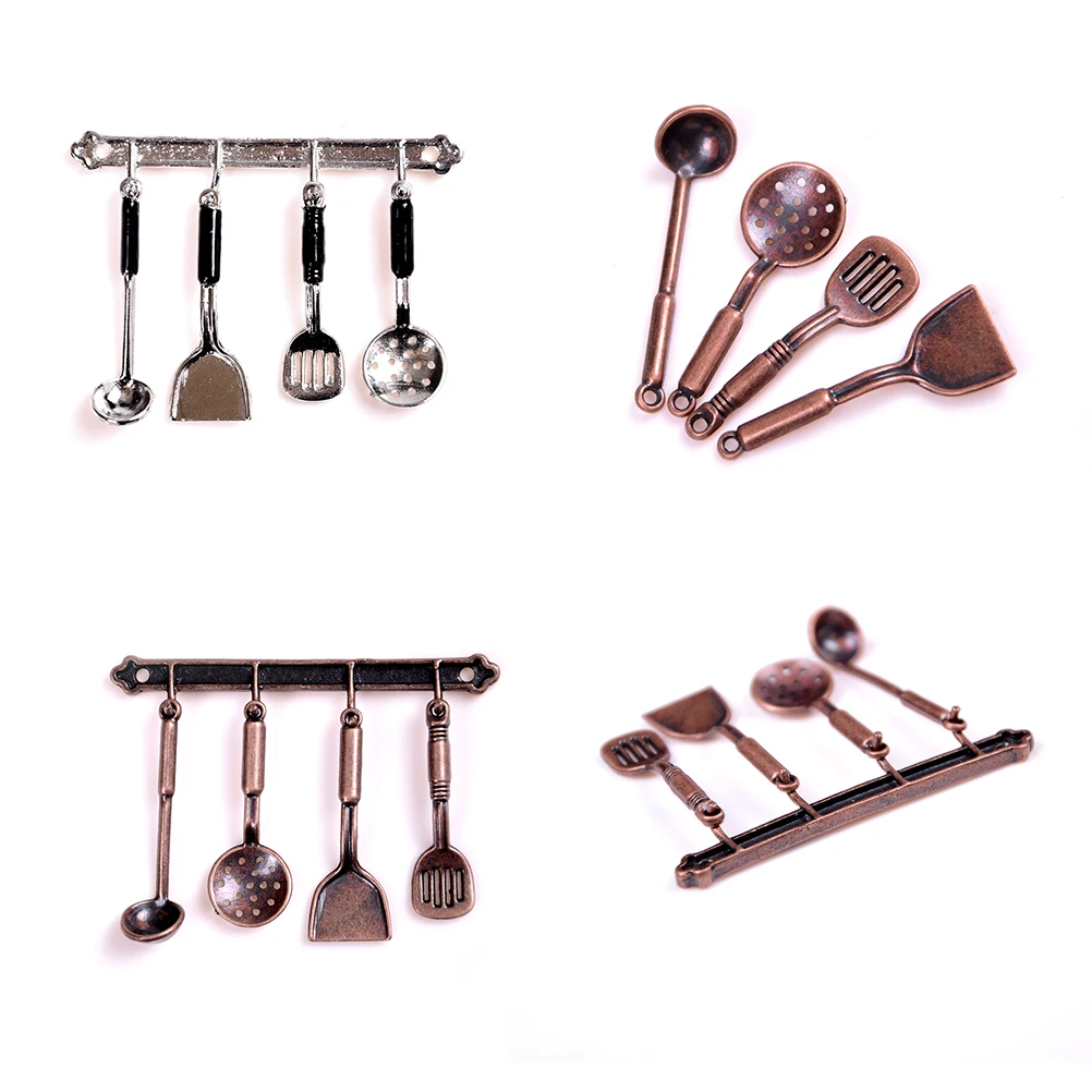 1Set Dollhouse Mini Metal Cook Tools Rack Fork Spoon Vintage Dollhouse Miniatures Tableware Cutlery Simulaiton Kitchen Toys