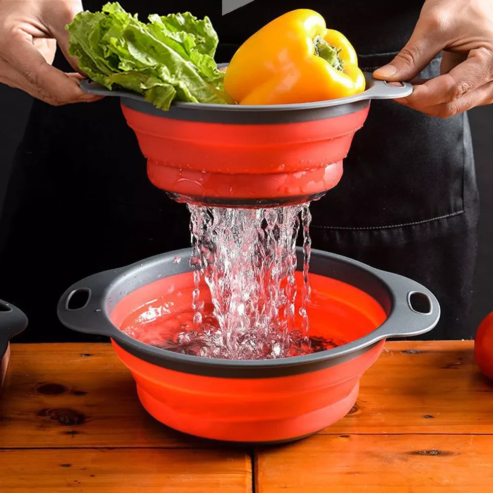 

2022NEW Round And Square Silicone Colander Fruit Vegetable Washing Basket Strainer Collapsible With Handle Kitchen Storage Tool