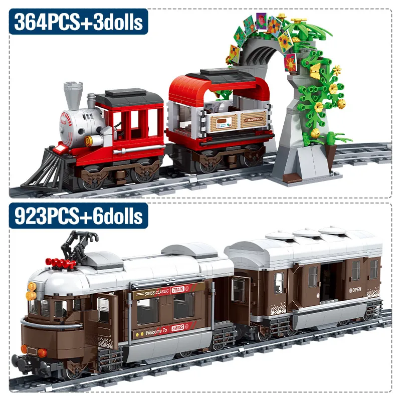 

Technical Creativity Train Railway Building Blocks Sightseeing Christmas Little Train Model Brick Children's Toys Birthday Gifts