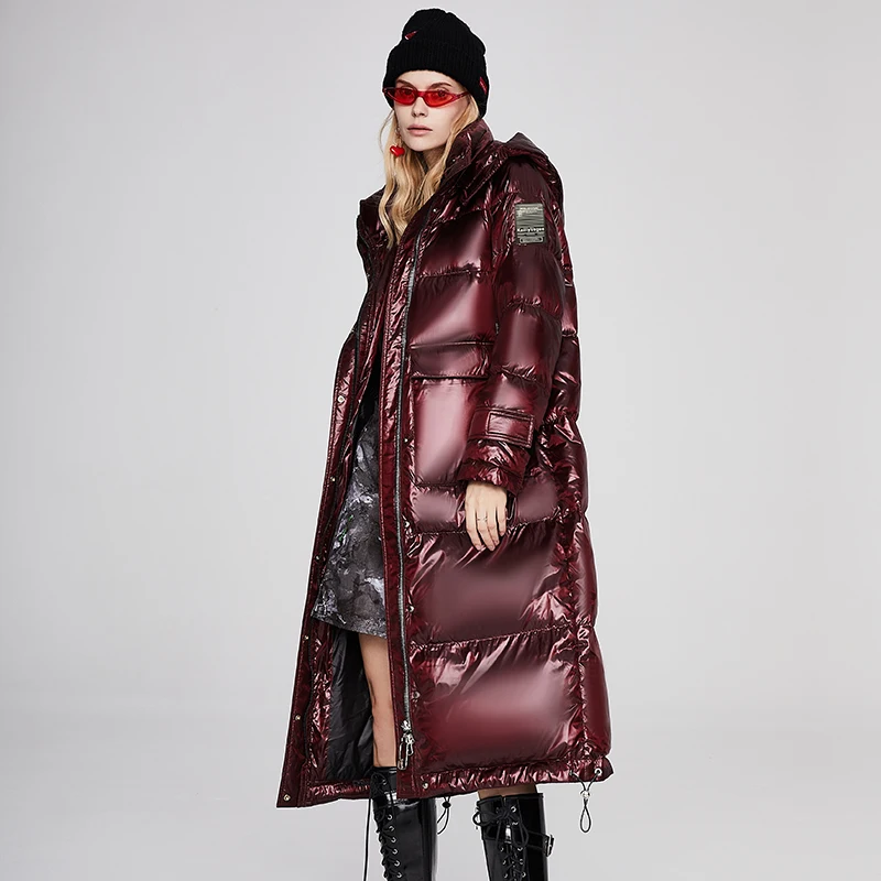 JAZZEVAR 2022 Fashion Wine Red Ladies Long Thicken Winter Warm Down Jacket Women's Outwear