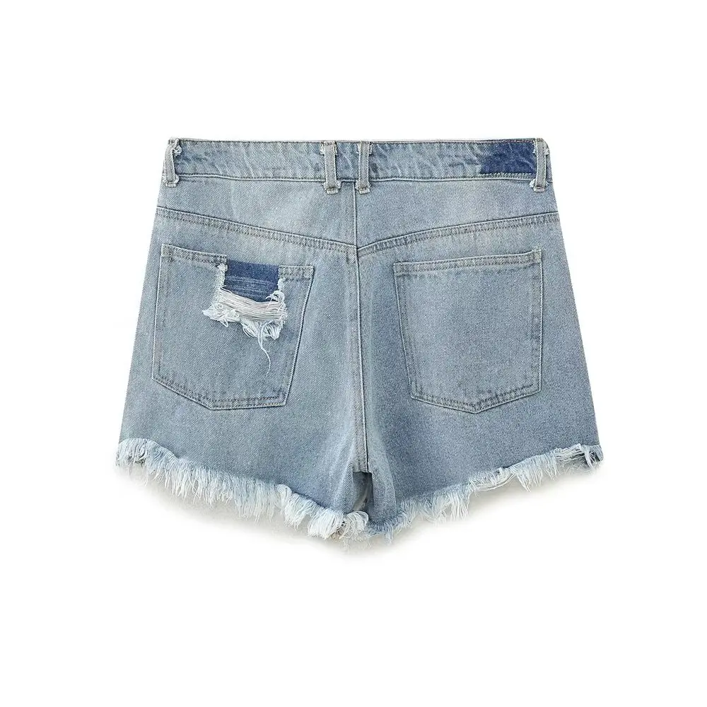 Withered 2023 High Street Frayed Denim Shorts For Women Fashion Vintage Washed Summer Bermuda