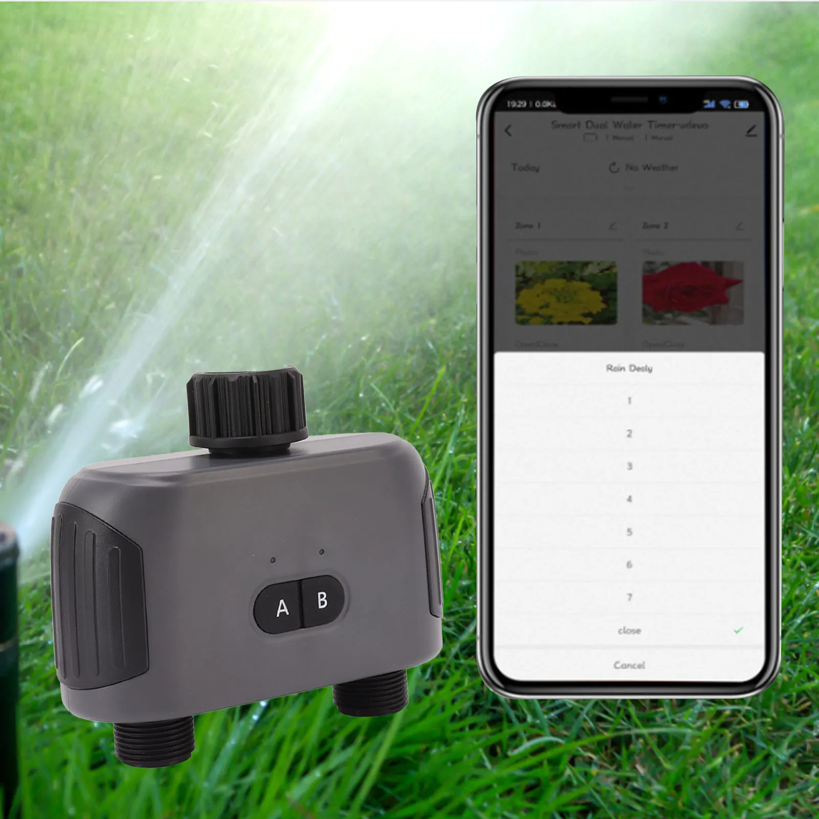 Спринклерный таймер Bluetooth с 2-зонной регулировкой резьбы G3/4 Smart Dual Water Timer для