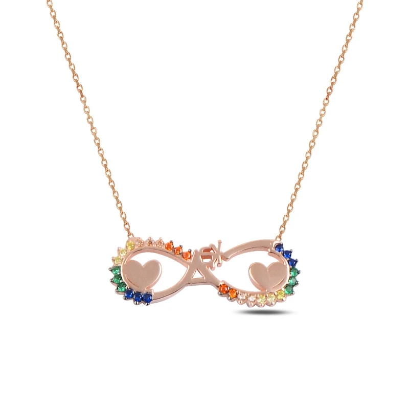 

Silver 925 Sterling Heart Infinity & Love Zircon Cubic Zirconia Colorful necklace