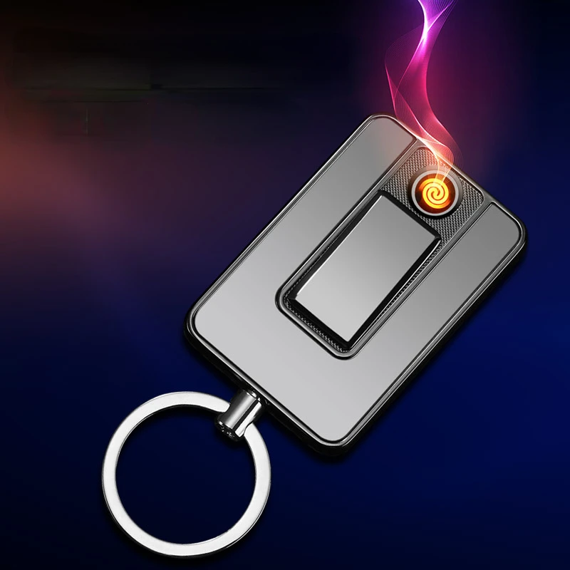 

New Flat Drop-down Charging Lighter Key Chain Tungsten Wire Cigarette Lighter