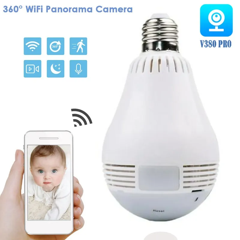 

960P HD WiFi IP Camera 360° VR Panoramic Fisheye Bulb Light Panoramic Cam Home Security Security WiFi Fisheye Bulb Lamp V380