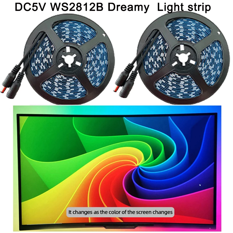Светодиодная лента Led WS2812b Fancy Lighting Decoration Light Strip RGB Dream Ambient Color для подсветки рабочего стола, телевизора и экрана ПК на заднем плане, длиной 1 м, 2 м, 3 м.
