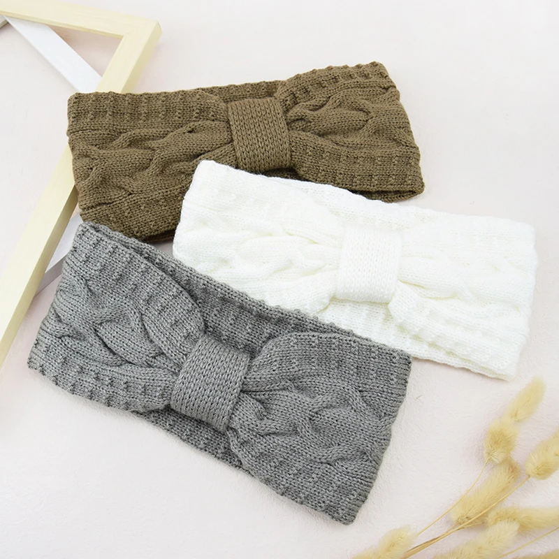 

Women Crochet Headband Turban Bowknot Wide Stretch Twist Hairband Headwrap Winter Thickened Ear Knitted Headband Yoga Bandanas