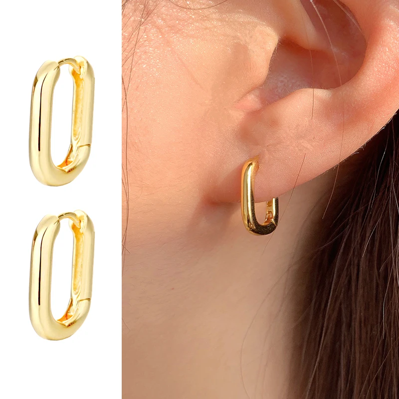 

Prevent Allergy Trendy Geometric Oval Hoop Earrings for Women Simple Metal Style Detachable Earrings for Party Accessories Gifts
