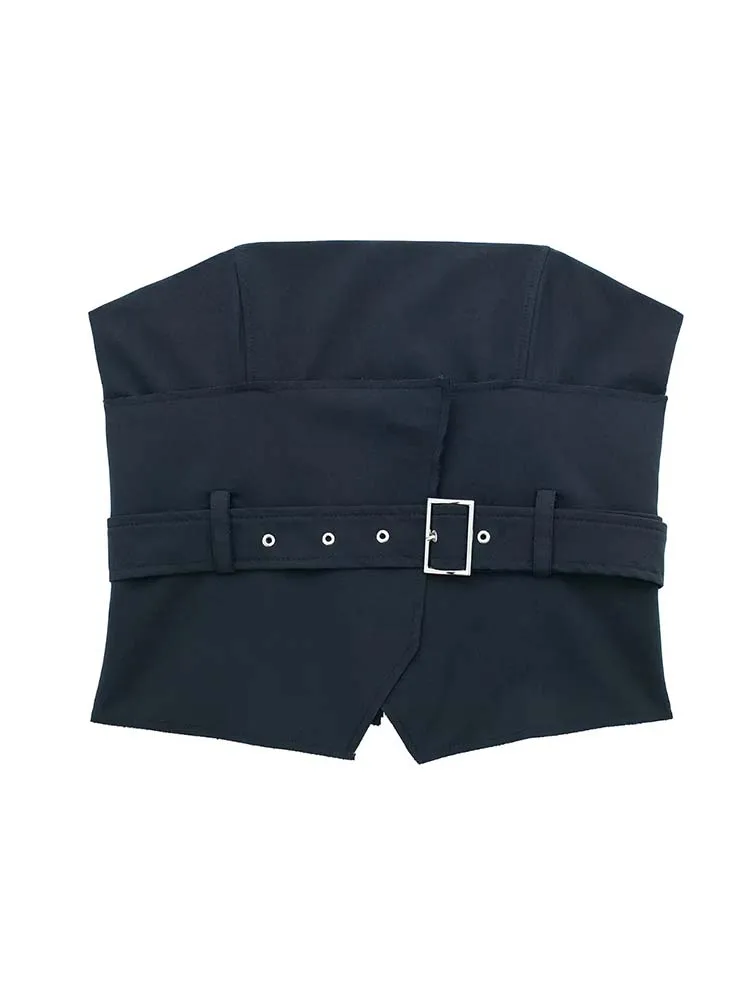 

KLKXMYT TRAF с поясом Корсет Топ женский сексуальный укороченный Топ женский бюстье с открытой спиной топы женские 2023 уличная одежда женские топ...