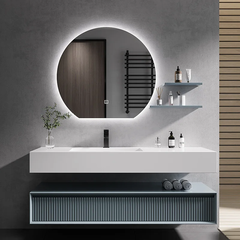 

Light luxury designer slate all-in-one oak bathroom cabinet combination hand wash, wash face, bathroom wash basin cabinet