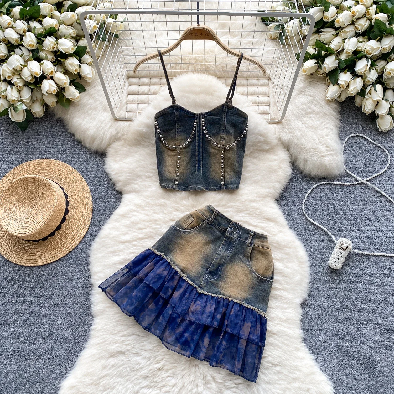 Джинсовый комбинезон с тысячи пальцев для девочек летний тяжелый жилет вышивкой