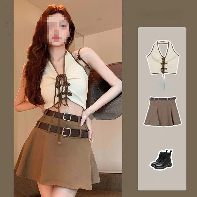 

Summer Harajuku 2 Piece Set Women Short Vest Crop Top Mini Skirt Suits Female Elegant Fashion Two Piece Sets Y2k Clothes Q18