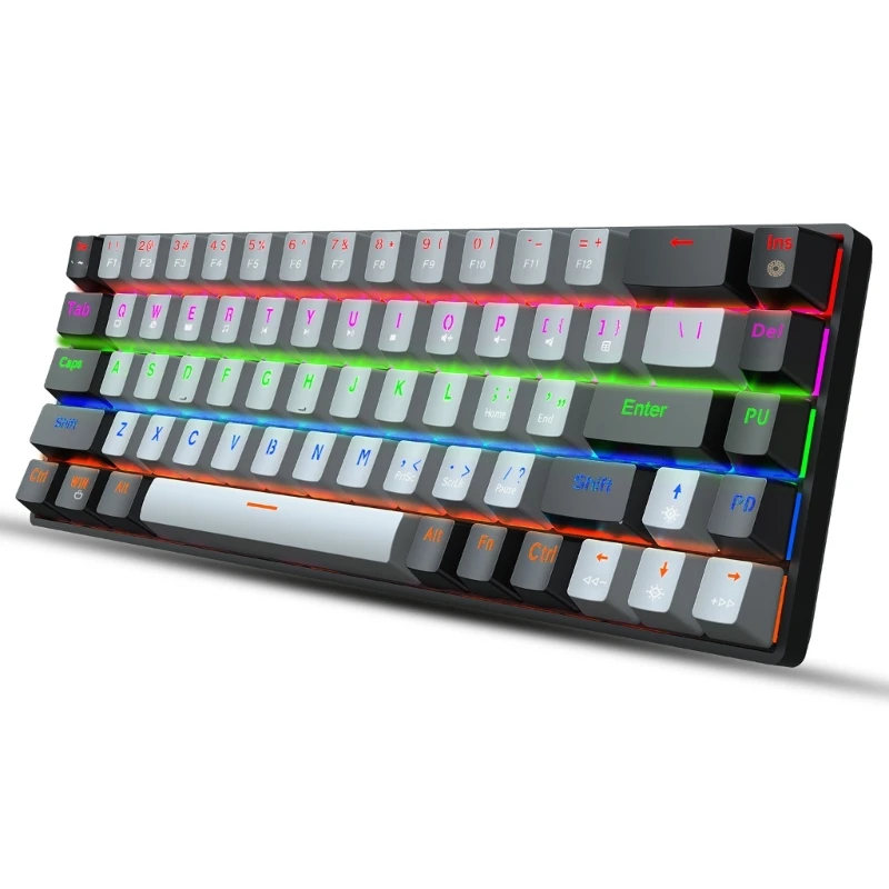 

68-Key Mechanical Keyboard Green and Red Axis RGB Luminous for Computer Notebook Electronic Game Type-C Line Dechatable