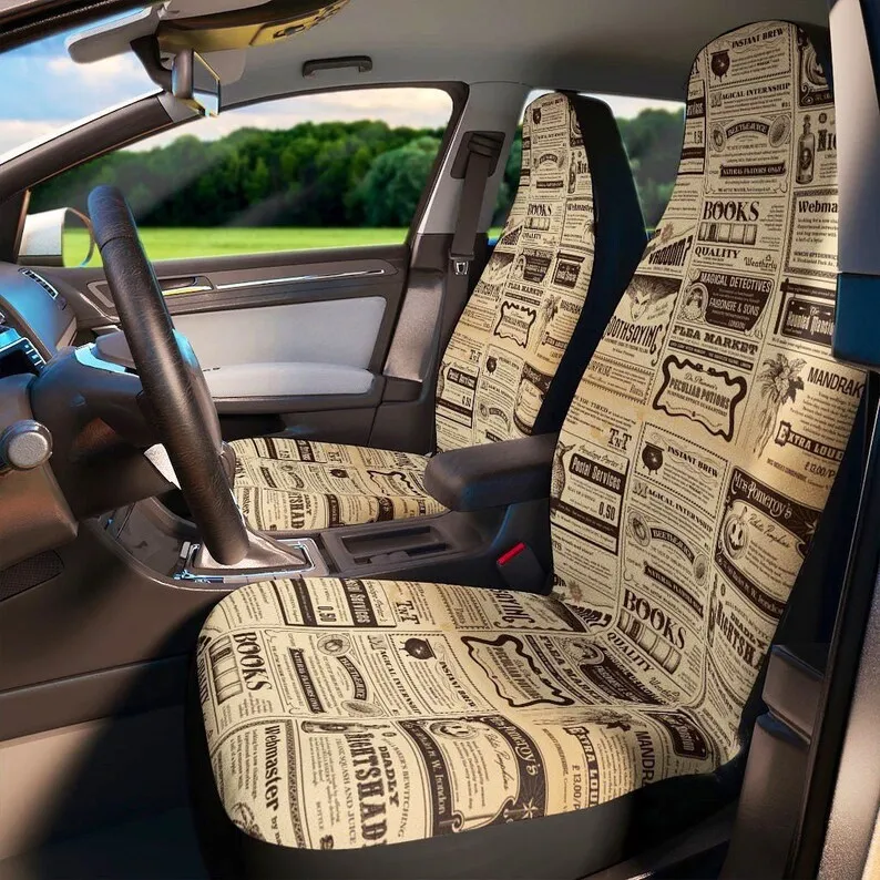 Magic Newspaper Car Seat Covers - Witch Car Seat Covers Potions Wizard Car Decor