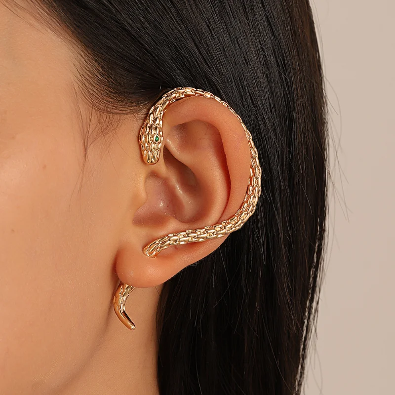 

2022 New Gold Plated Snake Shape Zircon Clip Earrings Vintage Punk Geometric Animal Earring for Women Trend Party Jewelry Gifts