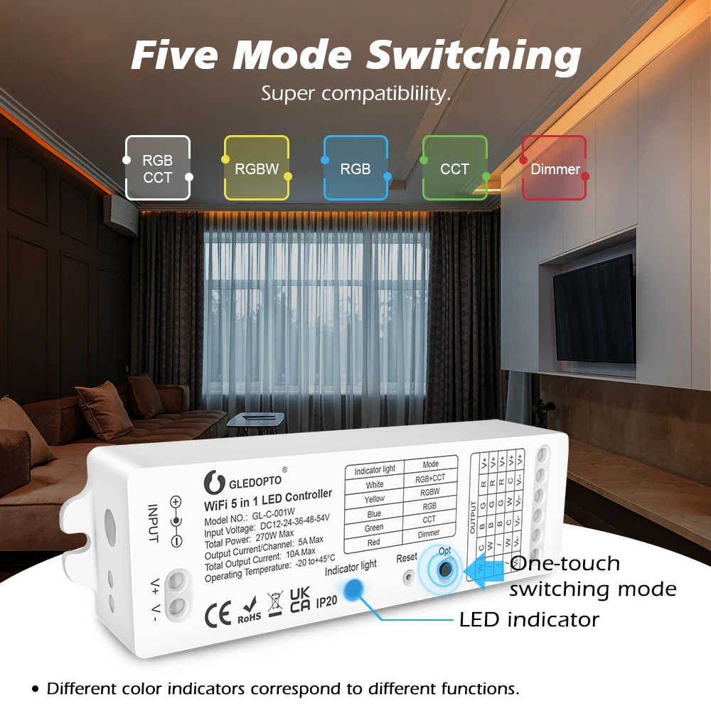 WiFi  LED Controller 5 in 1 Strip Light Work with Tuya Smart Life App Control 2.4G RF Remote Control Alexa Voice Control