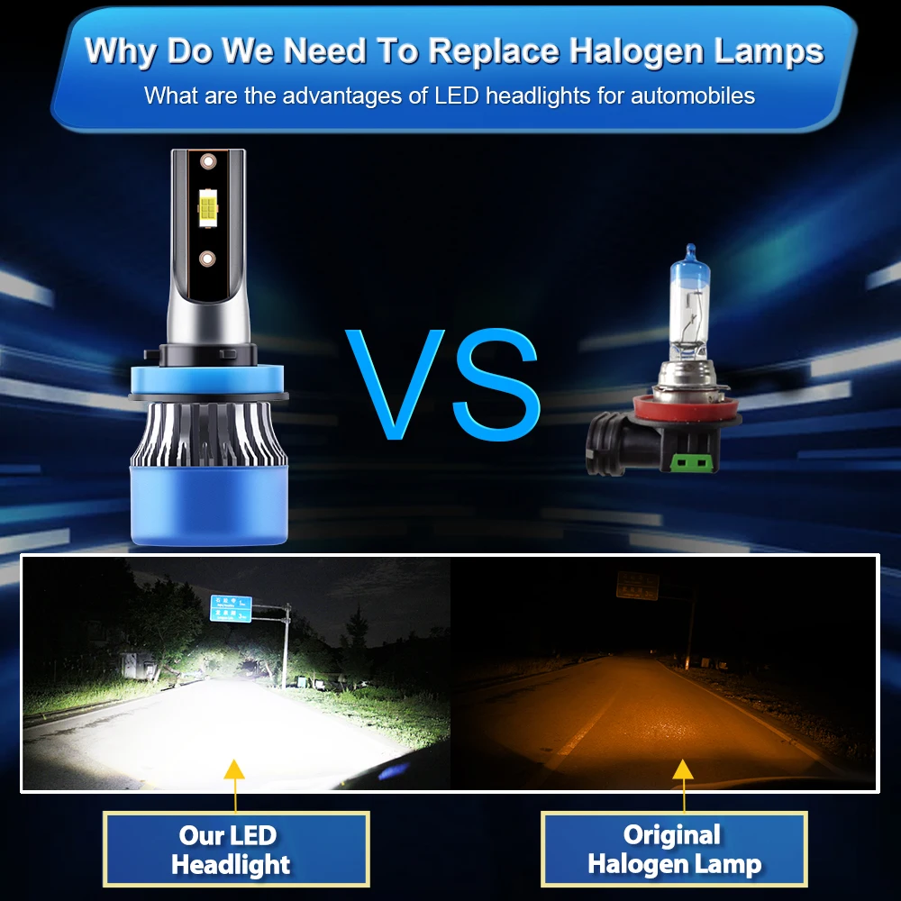 2/4 шт. Автомобильные светодиодные лампы 6000K H11 H7 CSP 28000LM с охлаждающим вентилятором