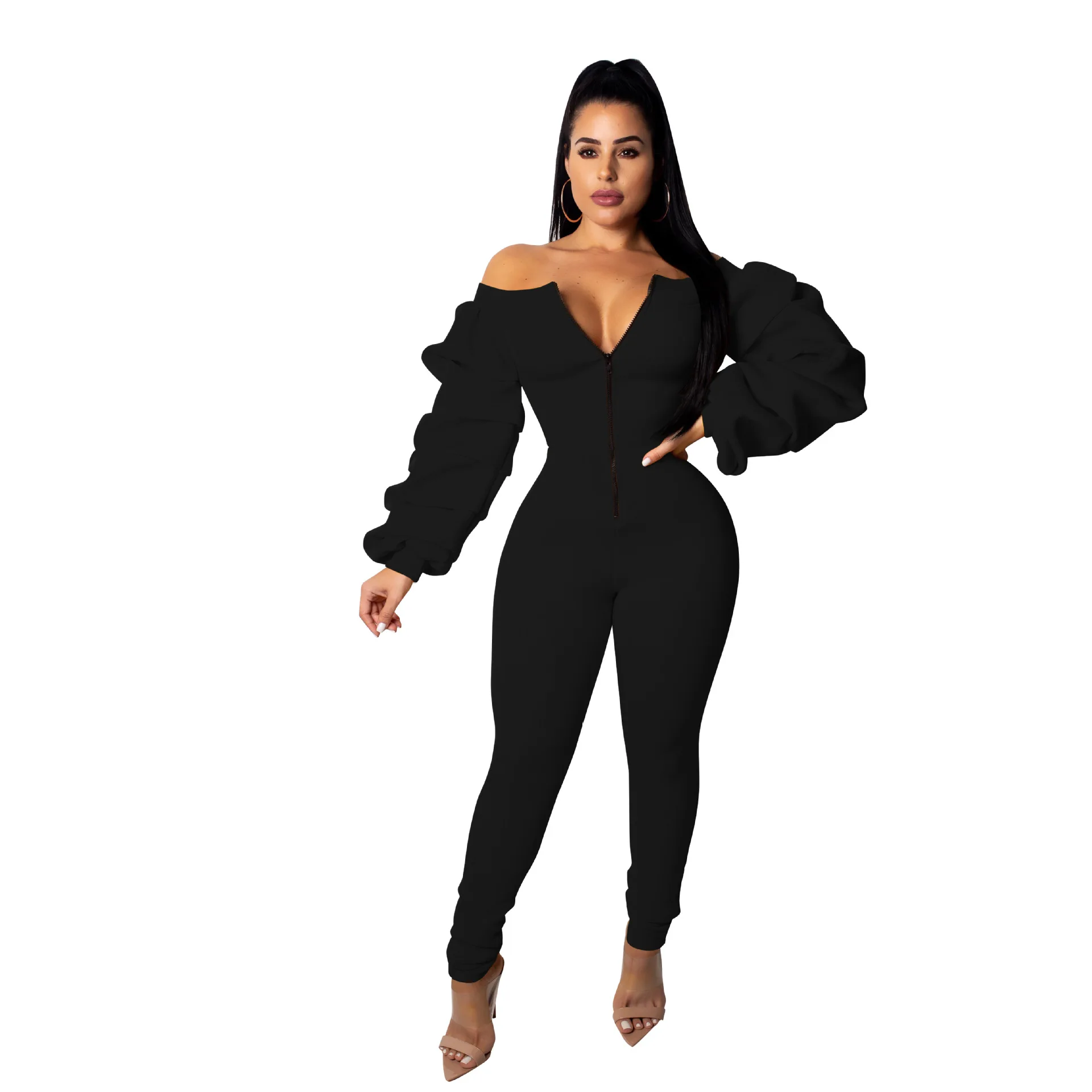 

Yellow Overalls Sping Summer Rompers Womens Jumpsuit Off Shoulder Combishort Long Sleeve Black Blue Mono Mujer 2022 Kombinezony