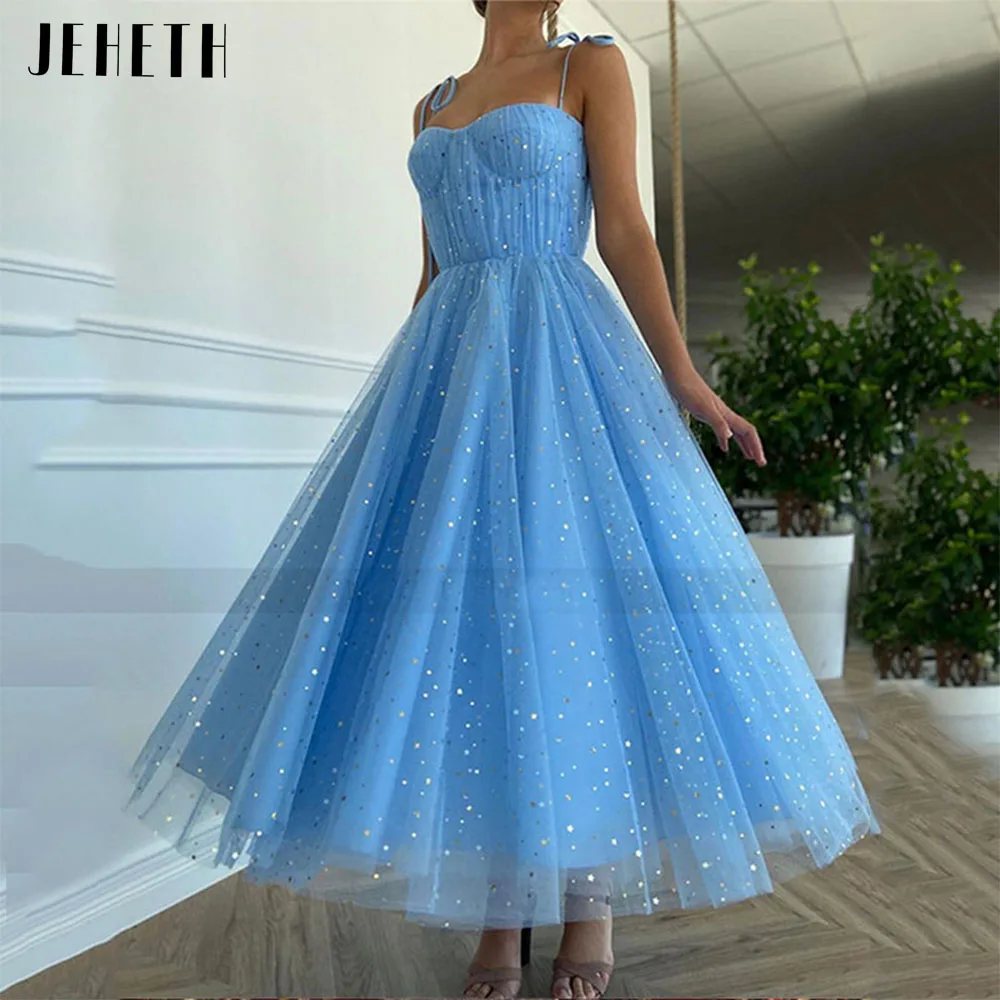 Синие Блестящие тюлевые платья со звездами для выпускного вечера короткие