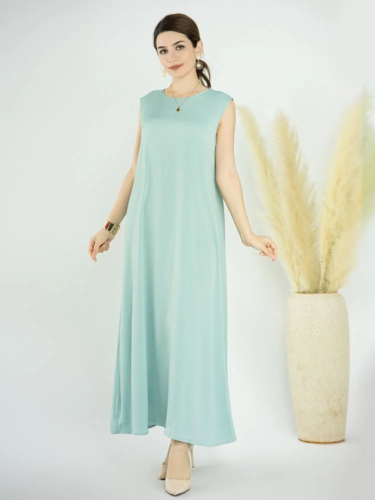 Ramadan Eid Nida Silky Muslim Inner Dress Women Dubai Fashion Bottoming Abaya Full Length Muslim Robes Islamic Clothing Robe