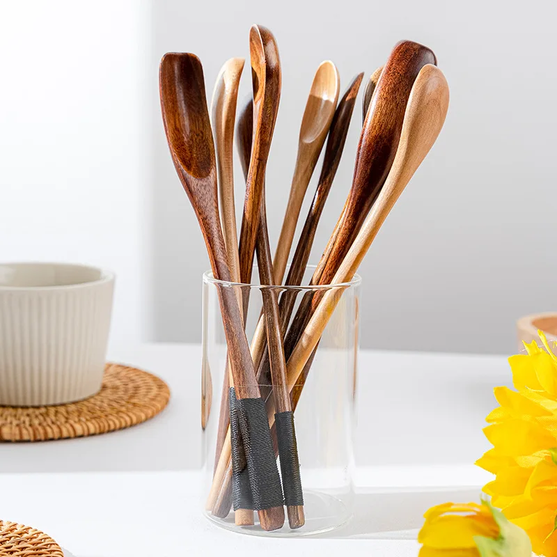 

Solid Wood Spoon Wooden Coffee Spoon Honey Milk Tea Mixing Spoon Long Handle Stir Spoon