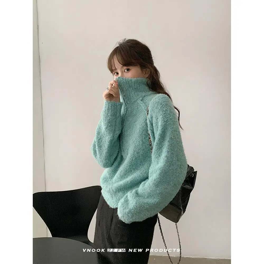 

Fashion Sweater Women's Autumn/Winter 2023 New Season Thickened High Neck Sweater Pullover Lazy Style Loose Zipper Top