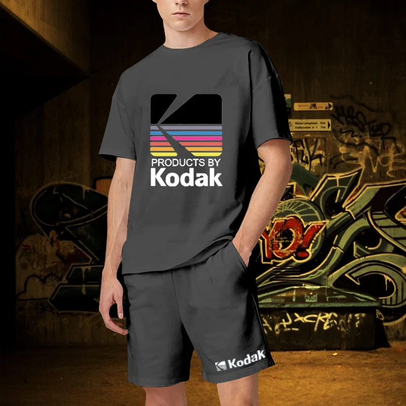 S-4XL Fashion Kodak Tracksuit 2 Piece Men Sets Casual T-shirts Women High Quality Short Outfits Streetwear Print Sportswear Suit