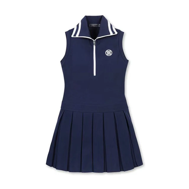 Women's Sleeveless Polo Dress Half-Zip Lapel Sports Casual Anti-Glare Golf Clothing 2