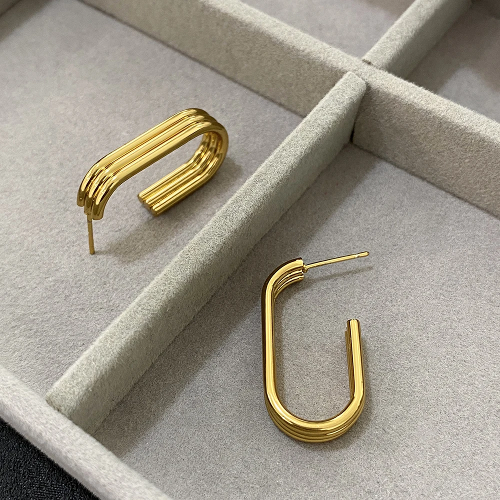 Модные золотые серьги в медном стиле Женская трехслойная крупная кольцевая