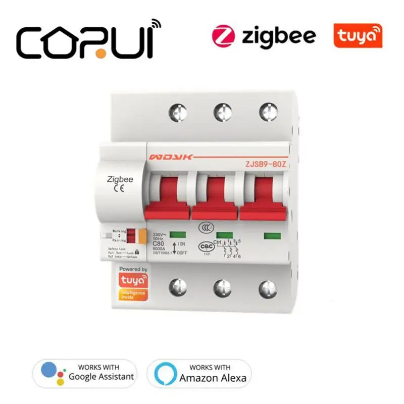 

Умный автоматический выключатель CORUI Tuya Zigbee3.0 1-4P, дистанционное управление 220 В/380 В IoT, переключатель освещенности, помощник Google