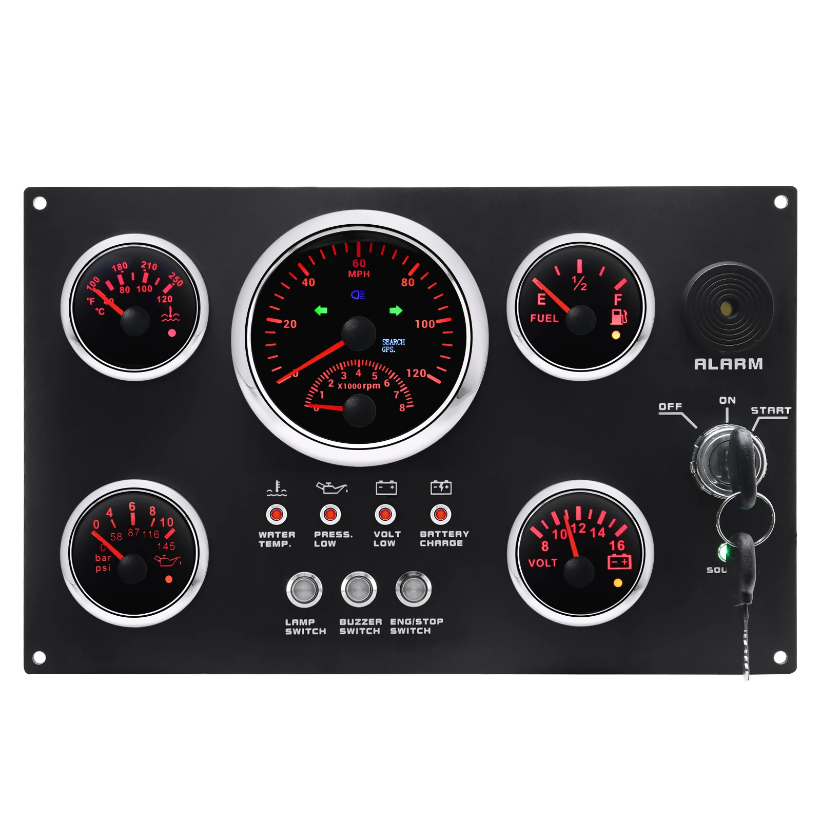 

AD 5 Gauge Set with Marine Diesel Engine Inboard Outboard Instrument Panel 0-120MPH/0-8000RPM Red LED For Marine Boat Car Truck