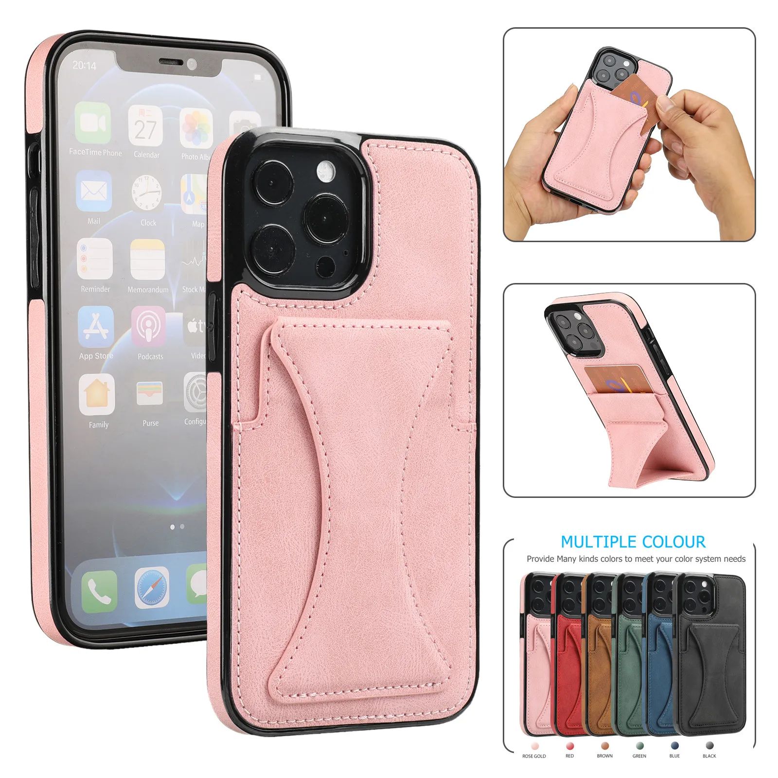 

Card Holder Back Case for iPhone 14 13 12 11 Pro XS Max SE2 XR 7 8 Plus PU Leather Cover Wallet Card Magnetic Car Kickstand Etui