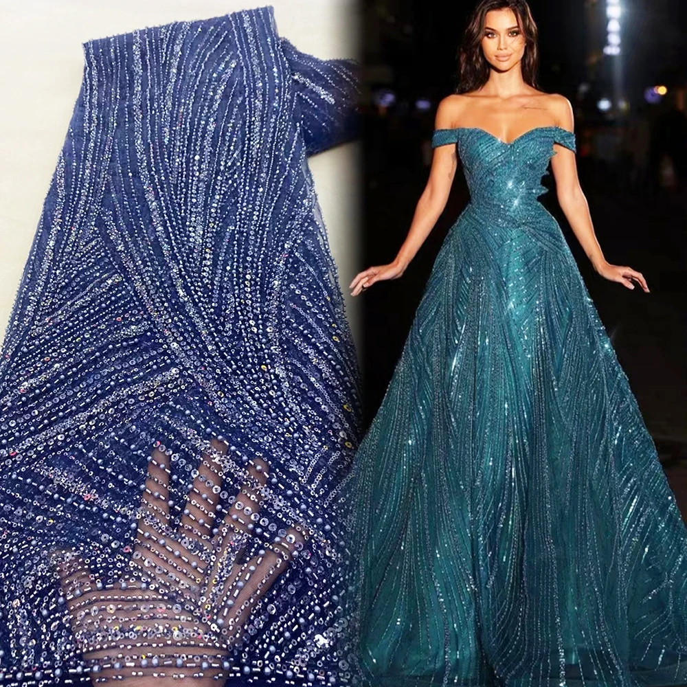 

Sinya Lilac White Gold Pink Olive Navy Blue Beautiful French Tulle Mesh Net Embroidery Sequins Luxury Beaded Lace Fabric Bridal