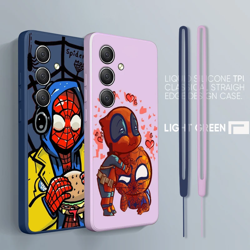 

Spiderman marvel cute For Samsung A34 A14 A52S A54 A23 A13 A73 A03Core A22 4G 5G Liquid Rope Silicone Phone Case