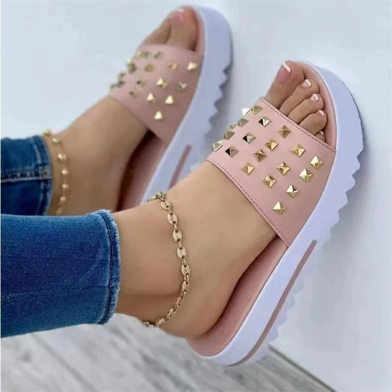 Plus Size Women Rivet Slippers Shoes Summer 2023 Comfort Platform Casual Slip   Sport Beach Sandalias Chaussure Femme