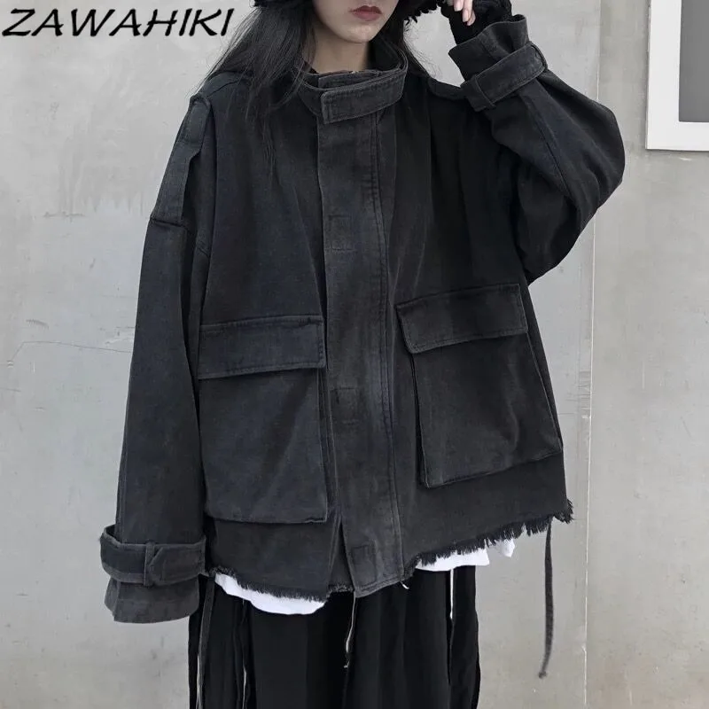 

Новая весенне-осенняя универсальная свободная Темно-Синяя Женская куртка zawхиты, однотонная стильная повседневная Уличная одежда на молнии