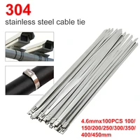 4 6mmx100pcs 150200450mm stainless steel cable ties locking metal zip exhaust wrap coated multi purpose locking cable ties