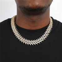 Hip Hop Bling Iced Out Full 5A CZ 20MM Men's Spiked Cuban Chain Gold Prong Link Necklace for Men Music Party Jewelry