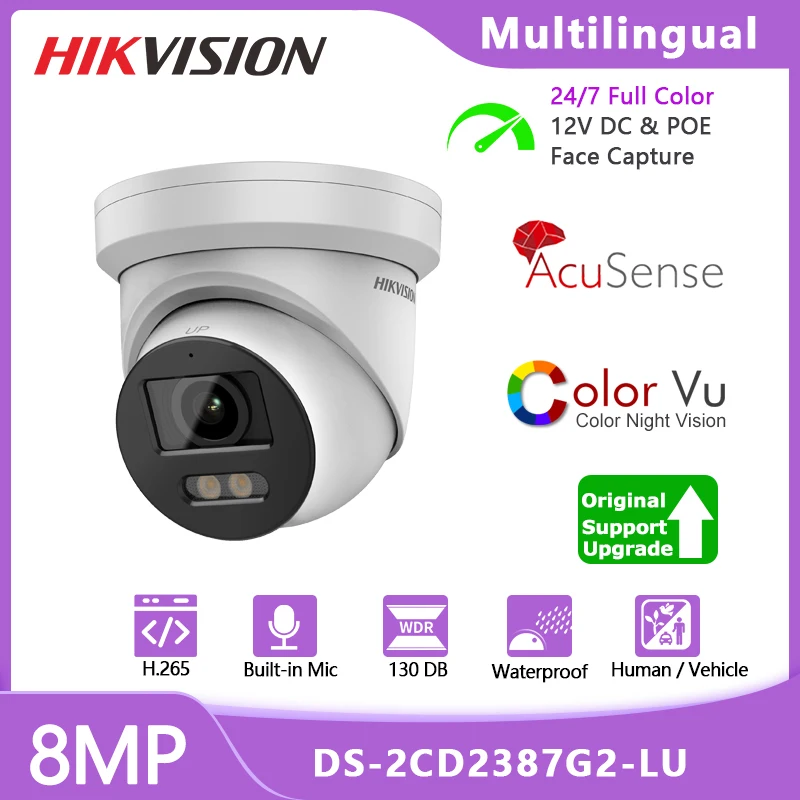 

Hikvision Acusense ColorVu Security Camera 8MP DS-2CD2387G2-LU Built-in Mic IP67 WDR CCTV Camera POE Human & Vehicle Detection